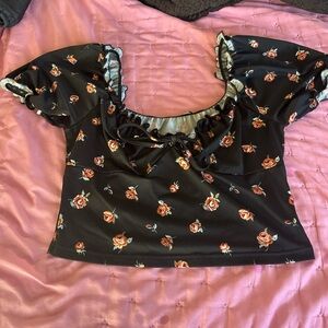 SHEIN Black Floral Ruffle Blouse